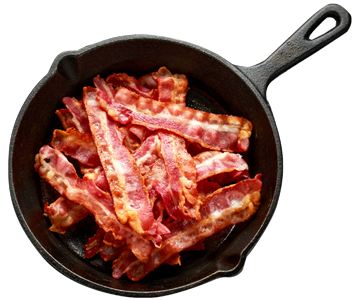 Frying pan with bacon strips