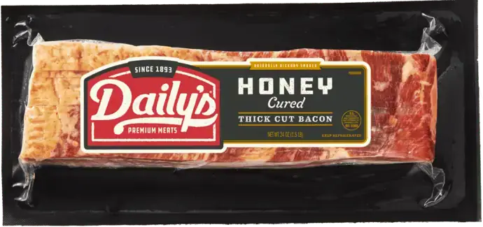 Honey Cured Thick Cut Bacon 24oz pack | Daily's Meats®
